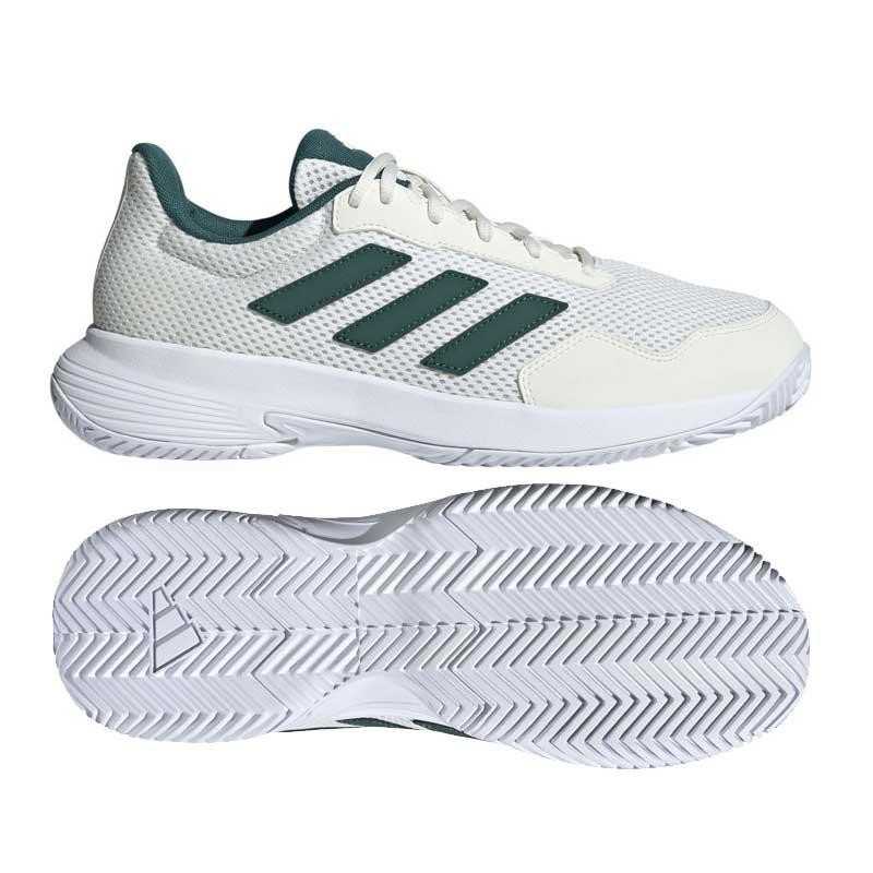 Zapatillas Adidas Game Spec 2 – diseño moderno y ergonómico para jugadores de pádel, en colores beige, verde y blanco.